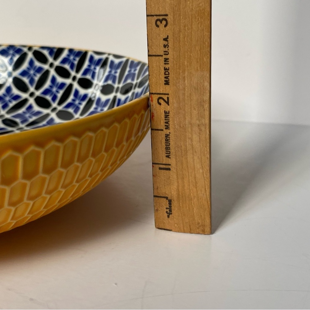 Metahom Serving Bowl Ceramic 8.75” Blue Yellow Honeycomb Bottom Floral Print - Picture 11 of 16